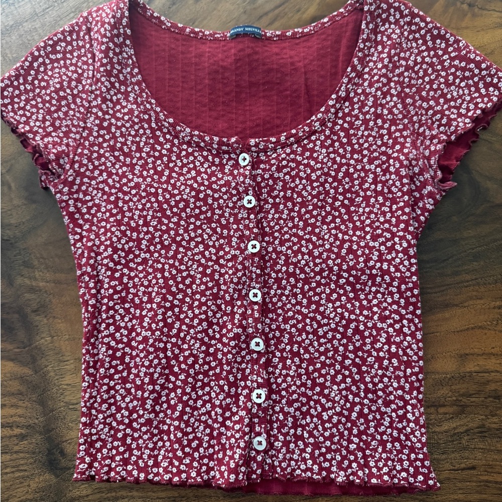 Brandy Melville Red Floral Button-Down Shirt